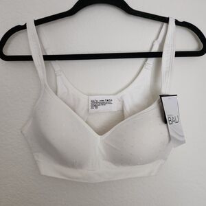 Bali White Bra Wireless No-Slip Adjustable Straps Monocrome Polka Dots 38B